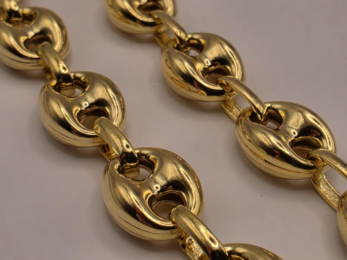 Gold Plated Sterling Silver Puff Mariner Necklace | 22 Inch 8mm Coffee Bean Chain