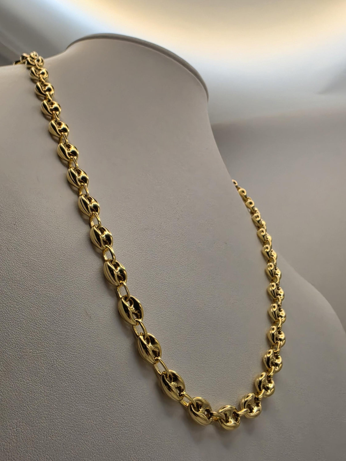Gold Plated Sterling Silver Puff Mariner Necklace | 22 Inch 8mm Coffee Bean Chain