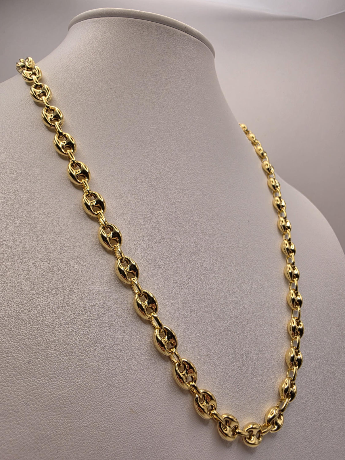 Gold Plated Sterling Silver Puff Mariner Necklace | 22 Inch 8mm Coffee Bean Chain