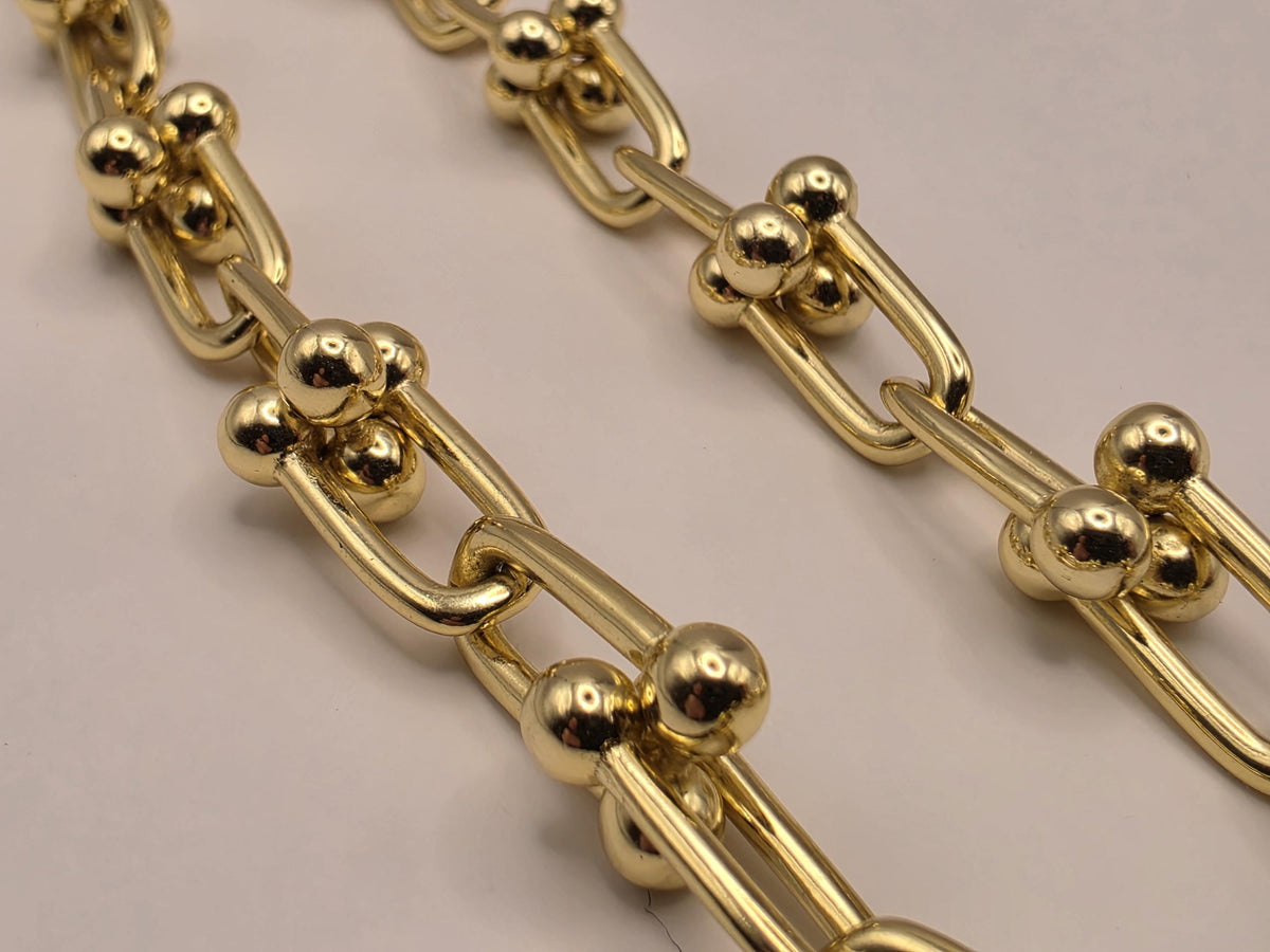 Heavy Gold Plated Sterling Silver Barbell Link Necklace | 18 Inch Statement Chain, 61.4g