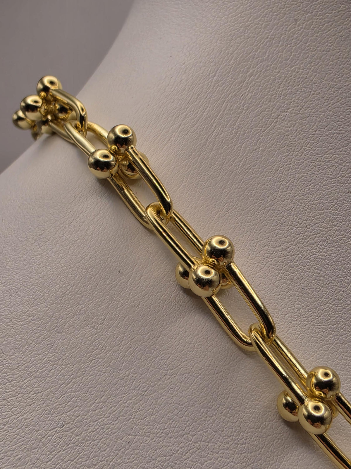 Heavy Gold Plated Sterling Silver Barbell Link Necklace | 18 Inch Statement Chain, 61.4g