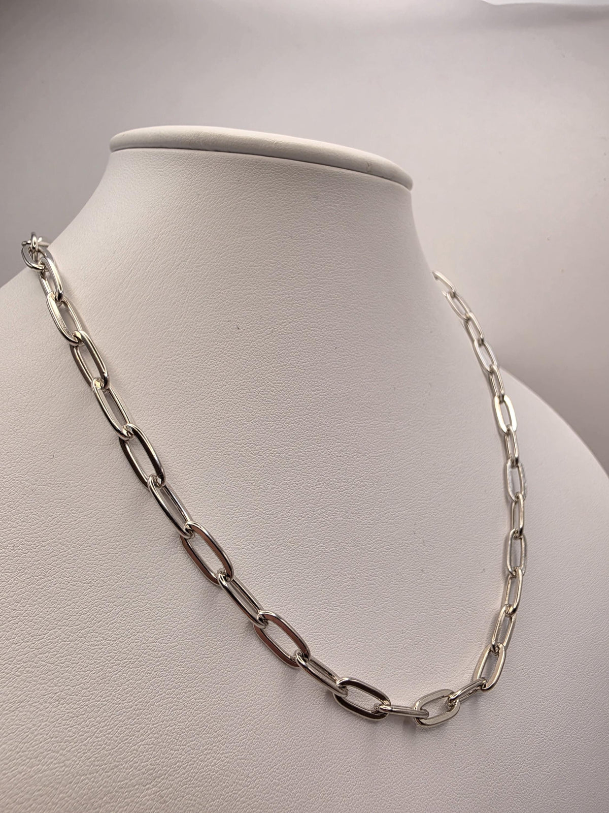 Sterling Silver Elongated Paperclip Necklace | 18 Inch 6mm Link Chain