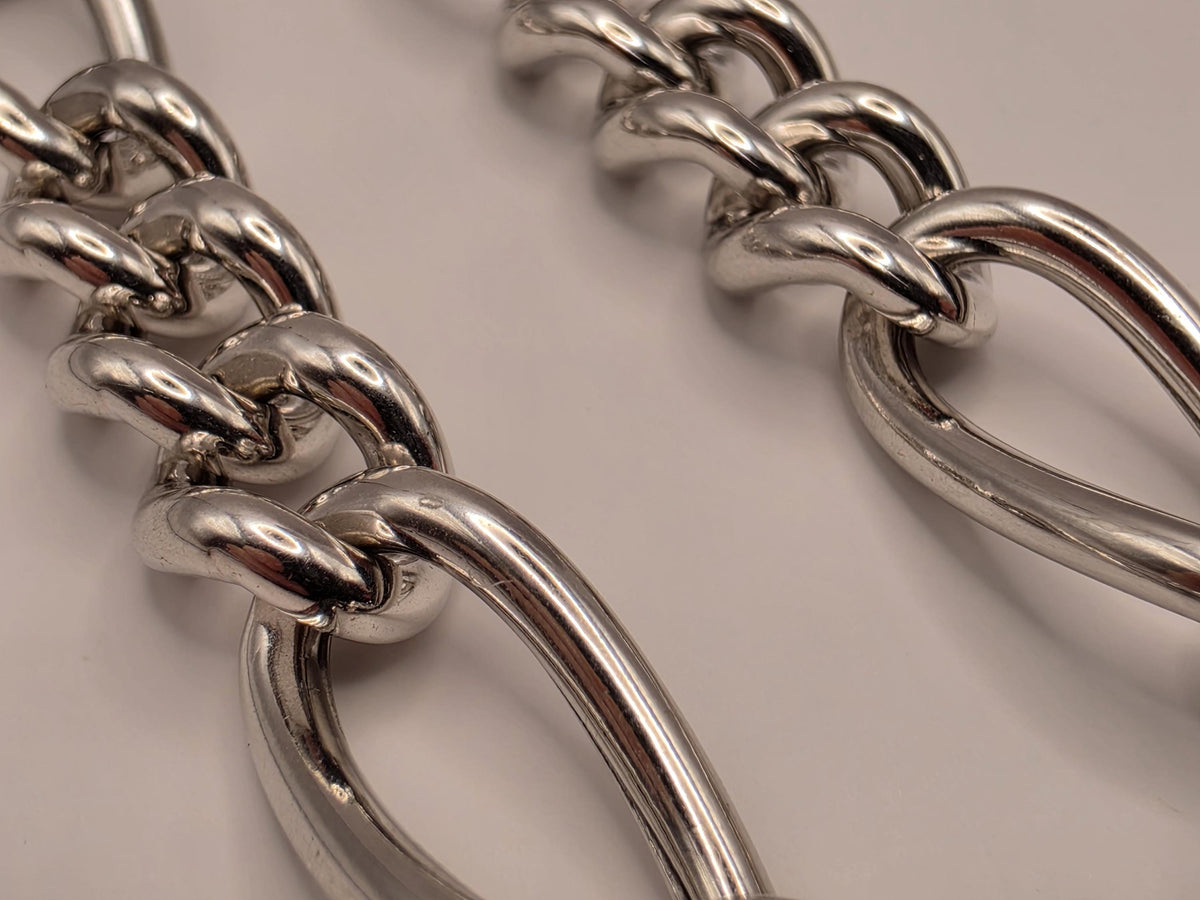 Sterling Silver Toggle Necklace | 18 Inch Alternating Figaro Statement Chain