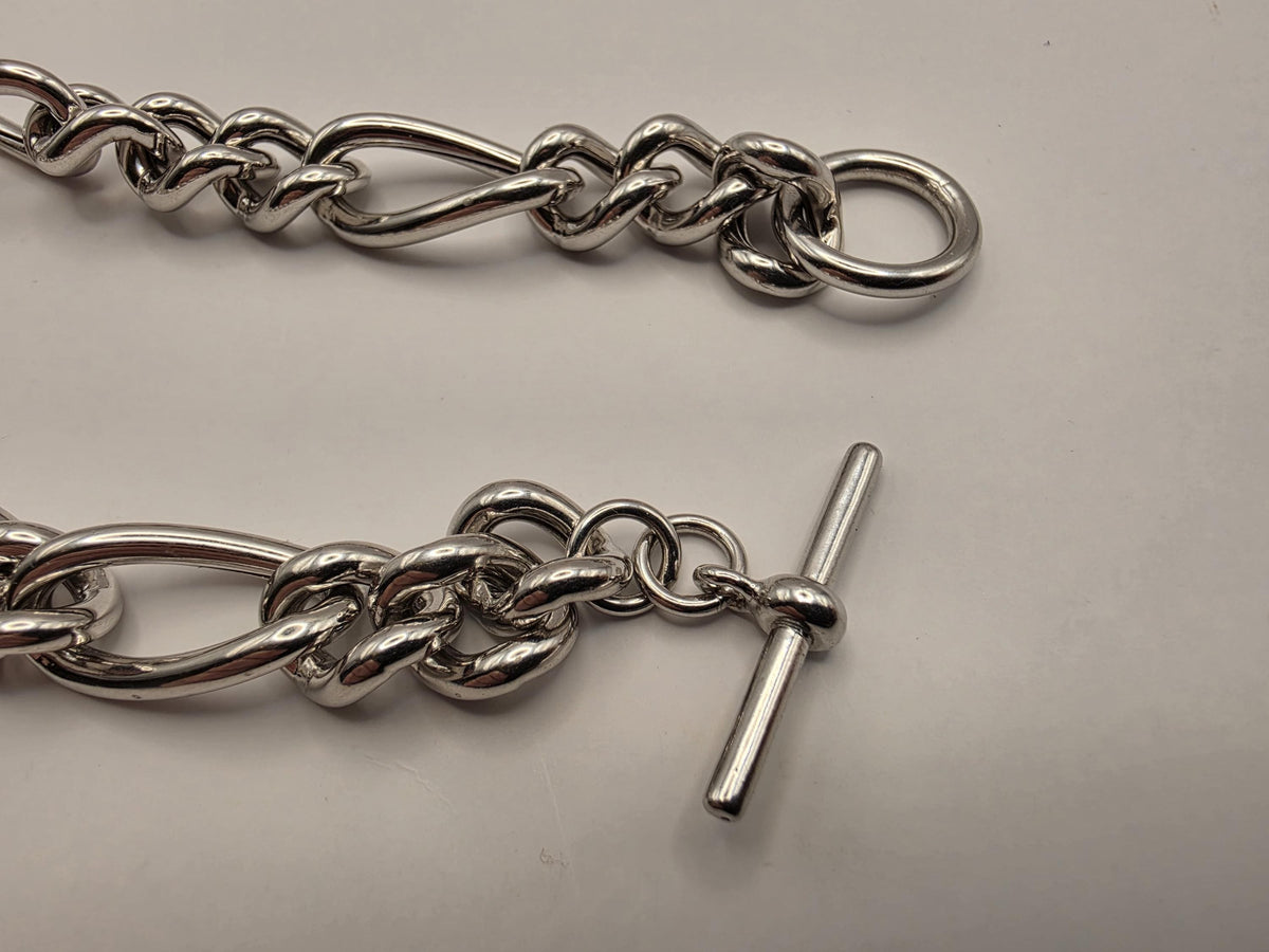 Sterling Silver Toggle Necklace | 18 Inch Alternating Figaro Statement Chain