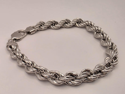 Sterling Silver Rope Bracelet | 9 Inch Heavy Twisted Chain, 19.2g