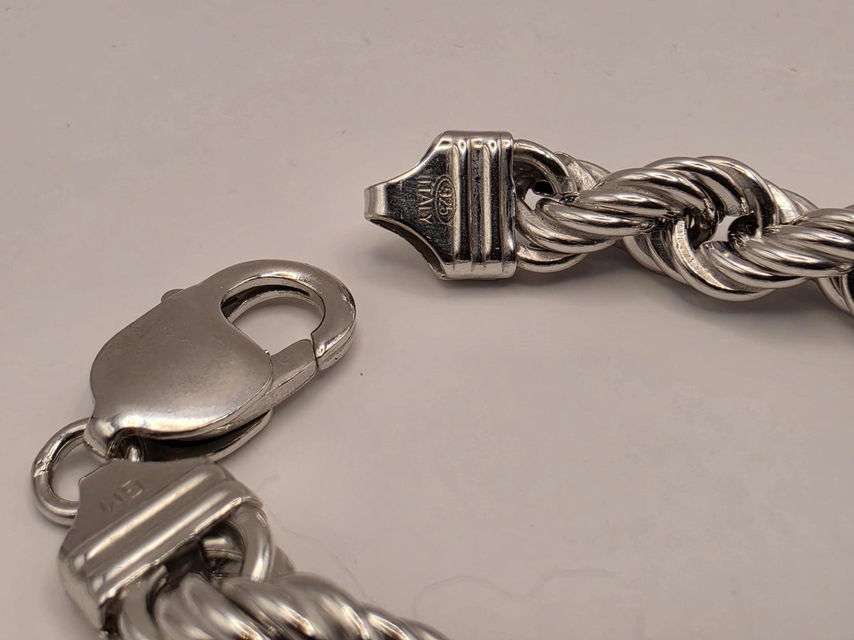 Sterling Silver Rope Bracelet | 9 Inch Heavy Twisted Chain, 19.2g