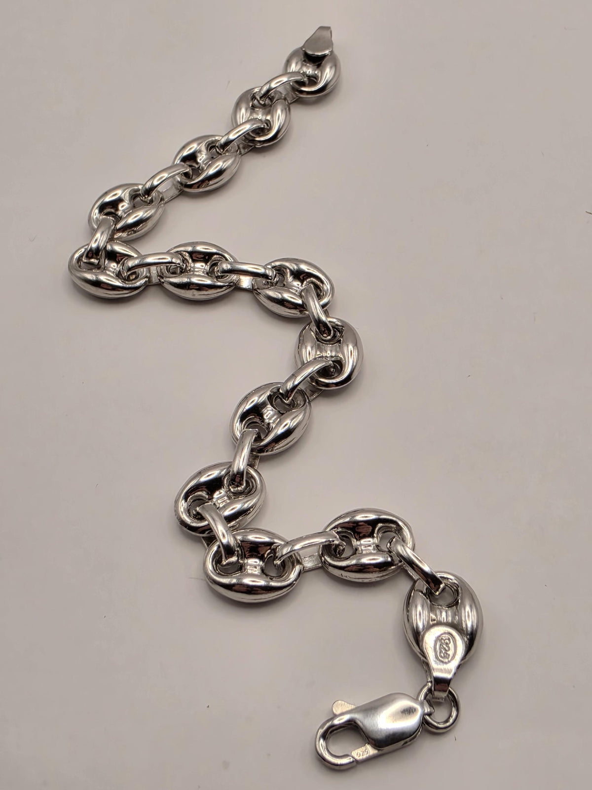 Sterling Silver Puff Mariner Bracelet | 8 Inch Coffee Bean Link Chain