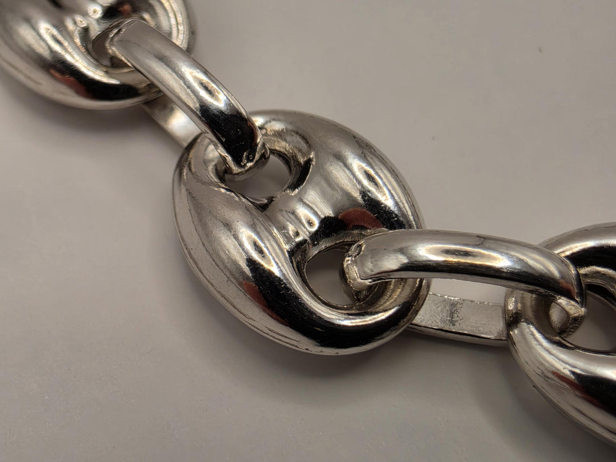 Sterling Silver Puff Mariner Bracelet | 8 Inch Coffee Bean Link Chain