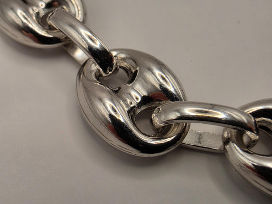 Sterling Silver Puff Mariner Bracelet | 8 Inch Coffee Bean Link Chain