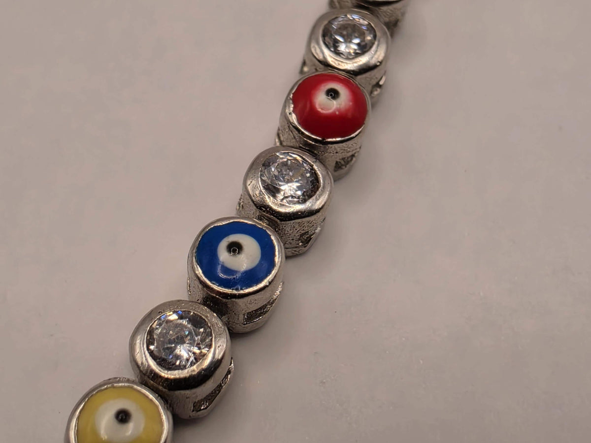 Sterling Silver Multicolor Evil Eye Anklet | Adjustable CZ Tennis Chain