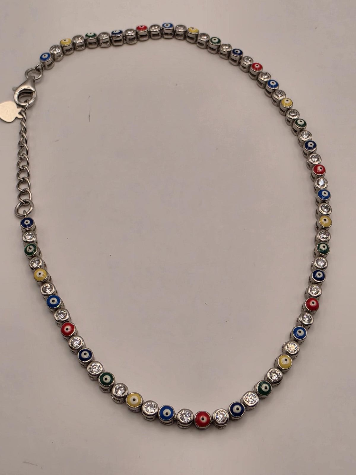 Sterling Silver Multicolor Evil Eye Anklet | Adjustable CZ Tennis Chain
