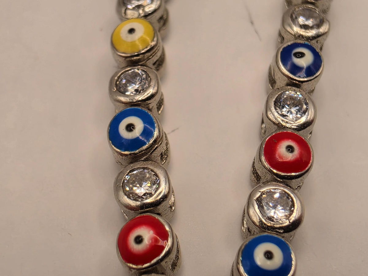 Sterling Silver Multicolor Evil Eye Anklet | Adjustable CZ Tennis Chain