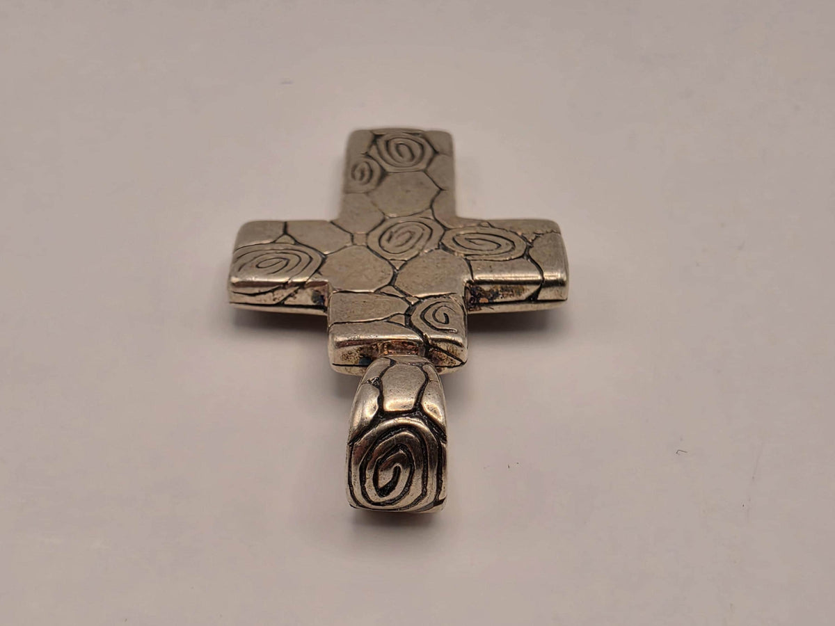 Sterling Silver Ornate Scroll Cross Pendant | Oxidized Floral Design