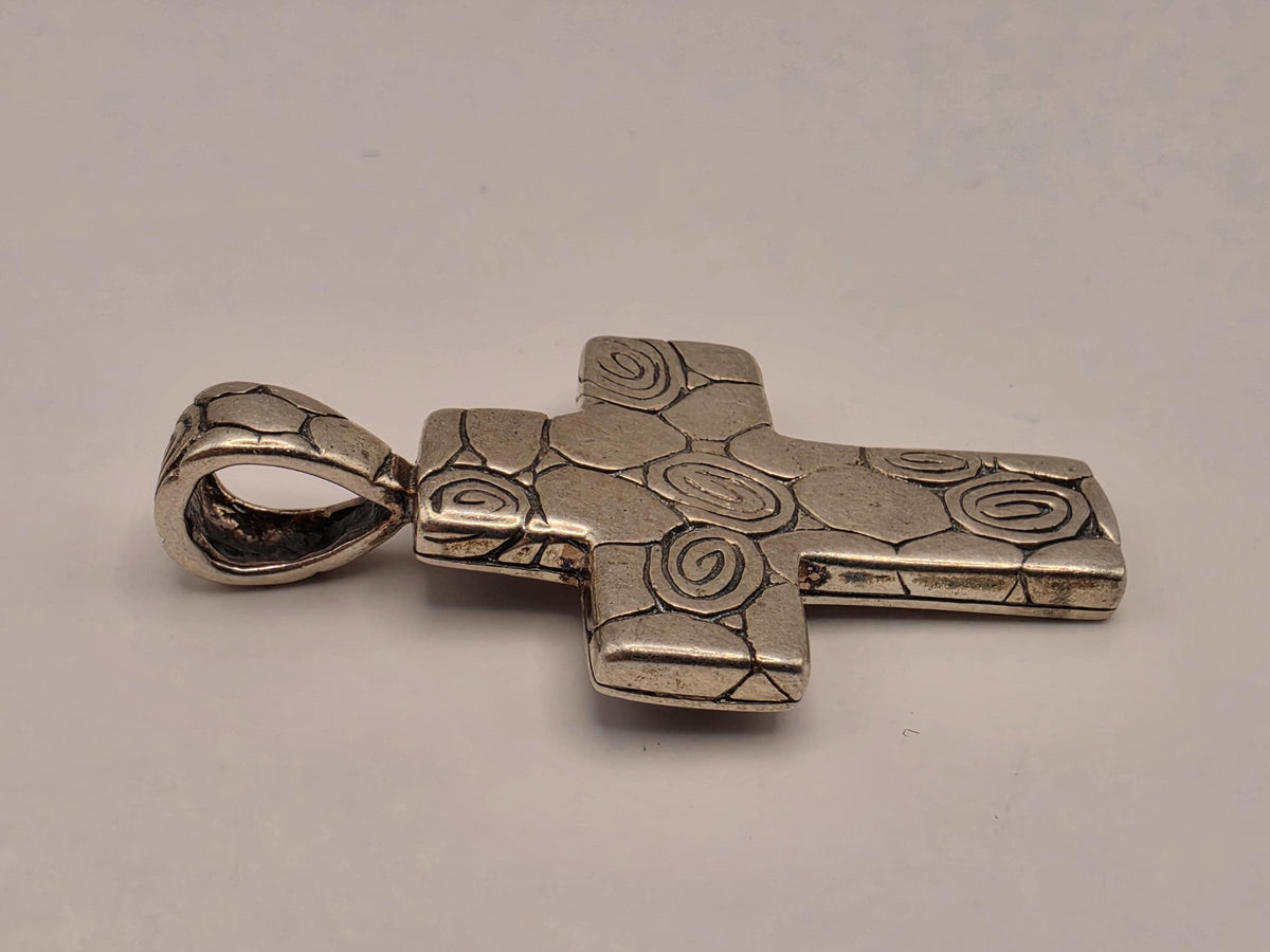 Sterling Silver Ornate Scroll Cross Pendant | Oxidized Floral Design
