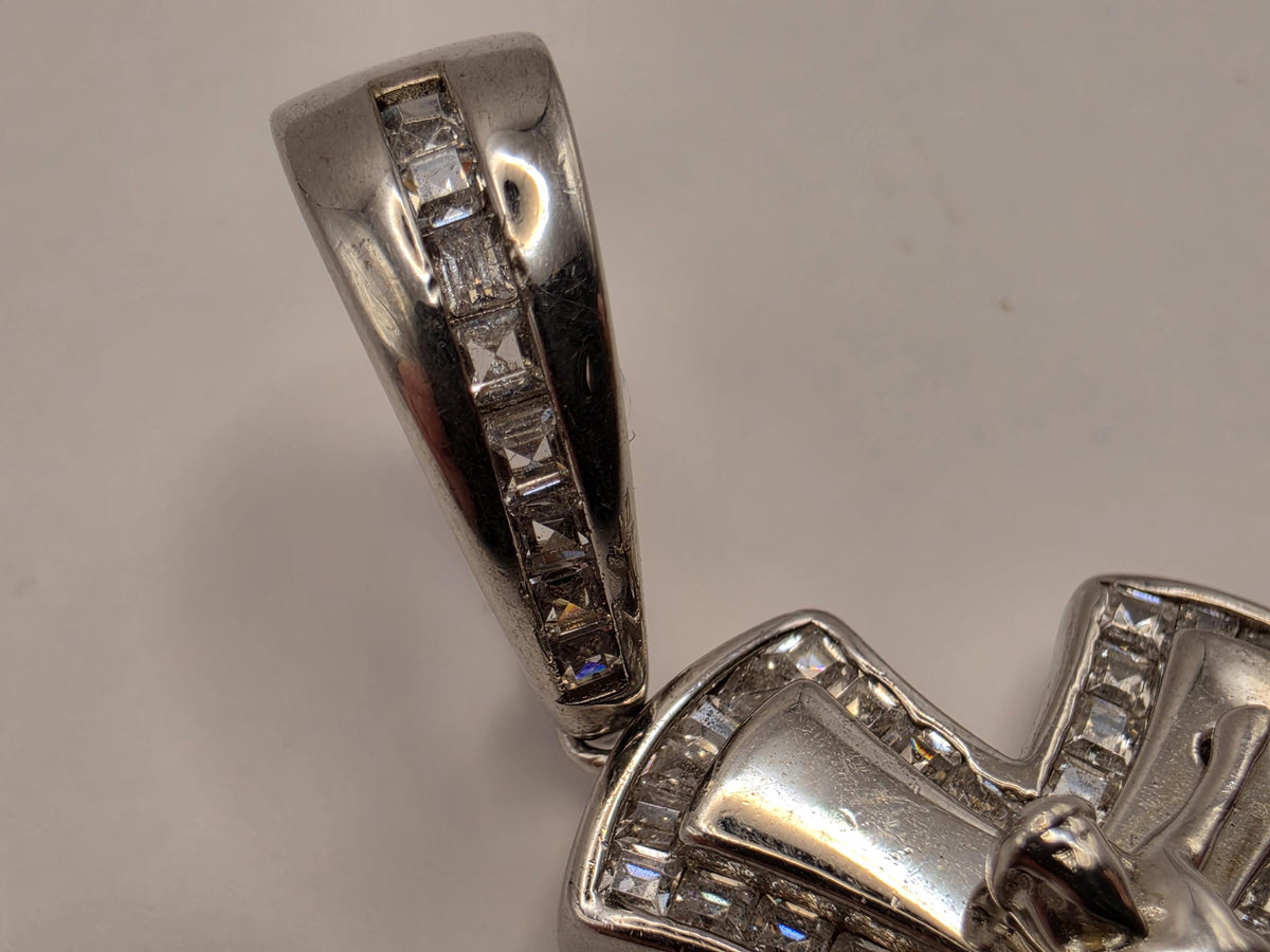 Sterling Silver CZ Crucifix Cross Pendant | Baguette Border Layered Design