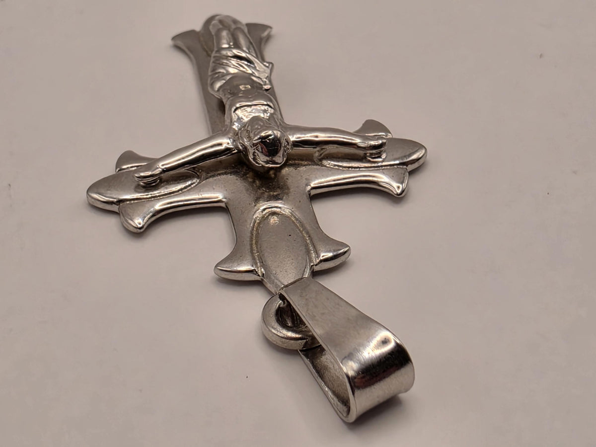 Sterling Silver Crucifix Pendant | Detailed Jesus Cross, 1.5 Inch