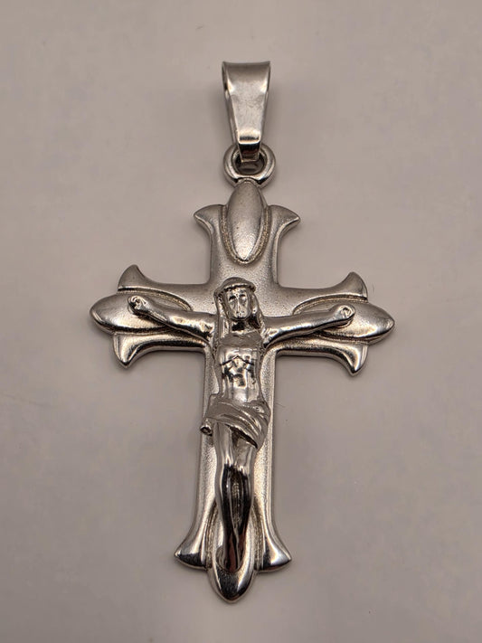 Sterling Silver Crucifix Pendant | Detailed Jesus Cross, 1.5 Inch