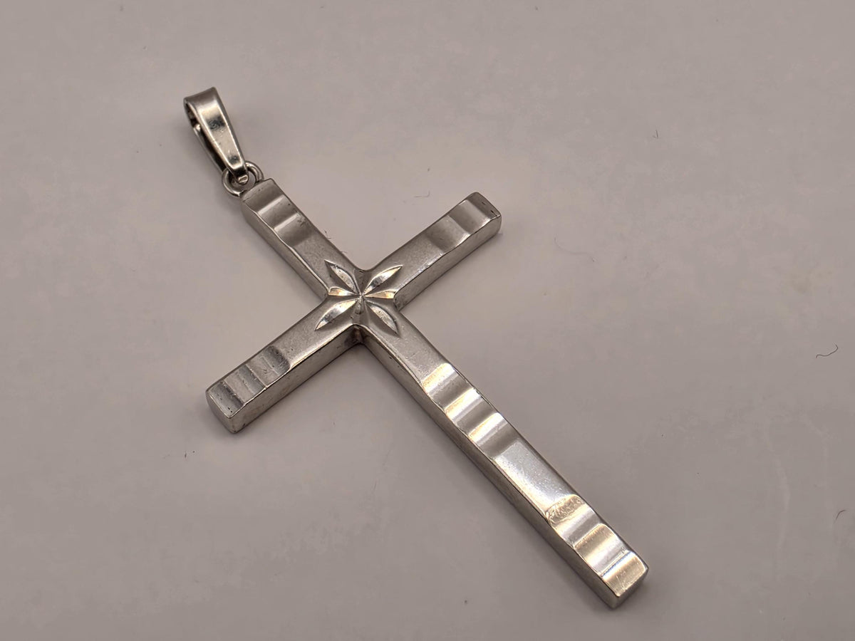 Sterling Silver Slim Latin Cross Pendant | Polished Minimalist Design