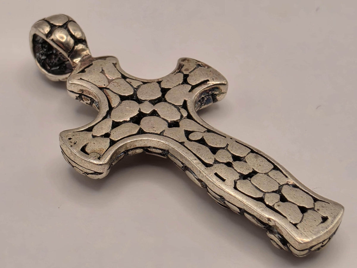 Sterling Silver Oxidized Bali Cross Pendant | Raised Circle Pattern