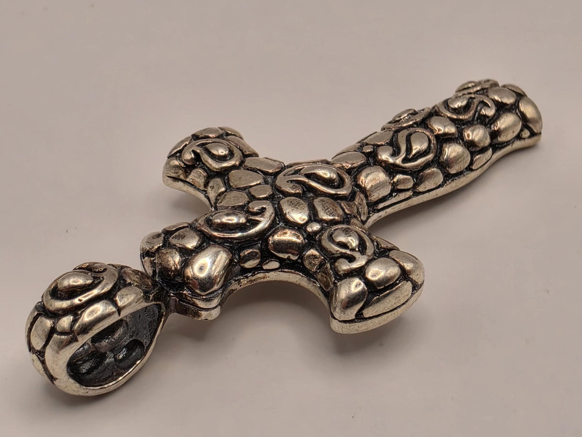Sterling Silver Oxidized Bali Cross Pendant | Raised Circle Pattern