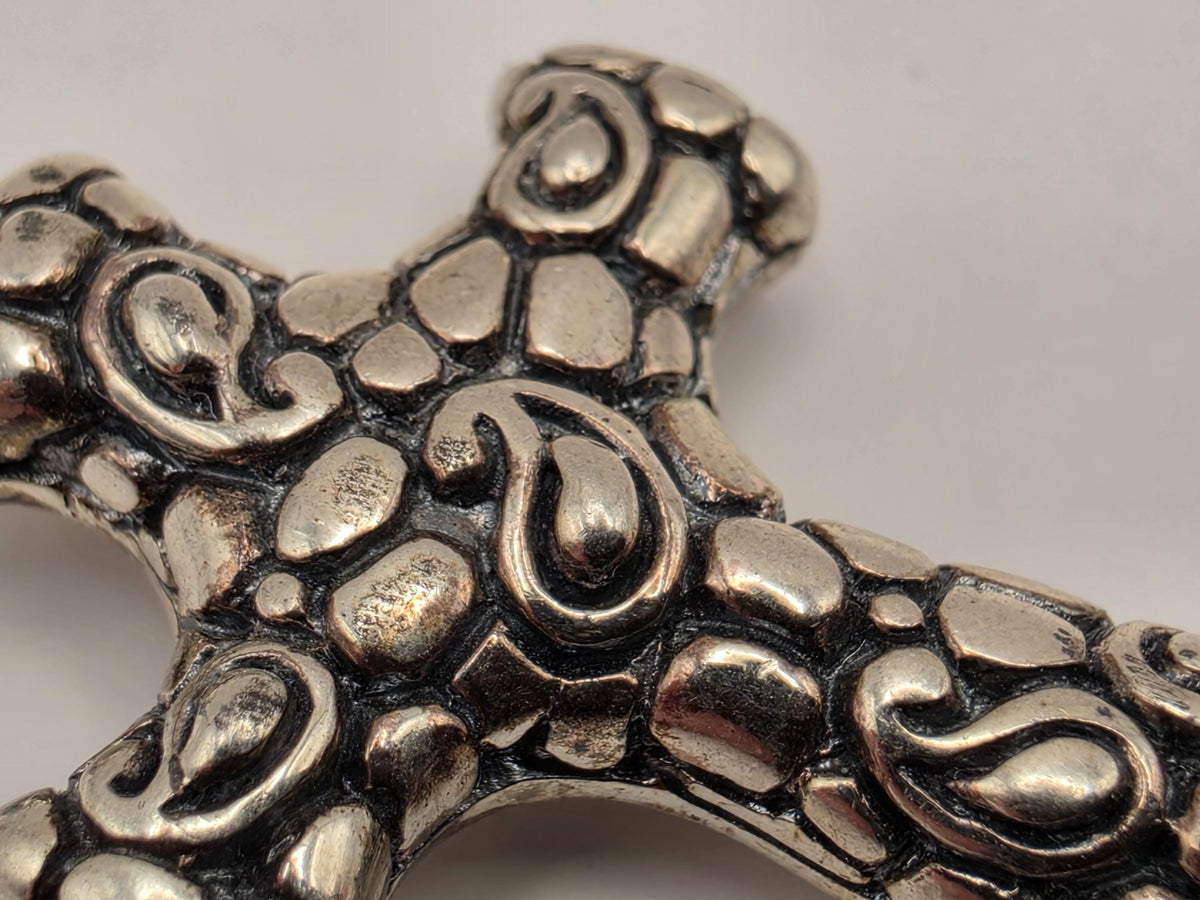 Sterling Silver Oxidized Bali Cross Pendant | Raised Circle Pattern