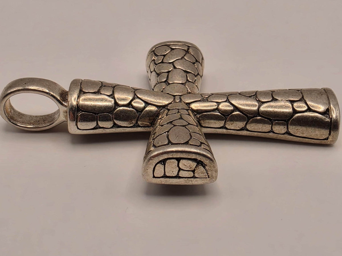 Sterling Silver Textured Cross Pendant | Reptile Scale Statement Design