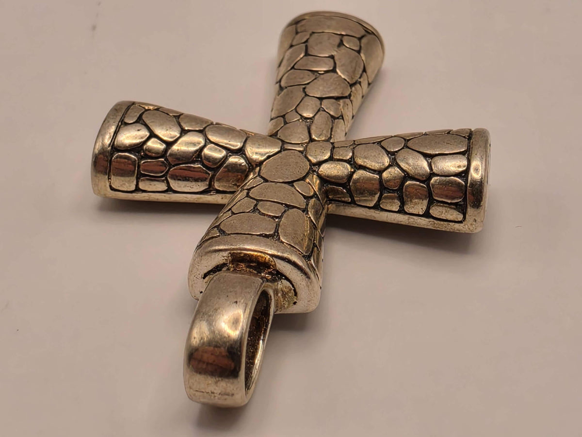 Sterling Silver Textured Cross Pendant | Reptile Scale Statement Design