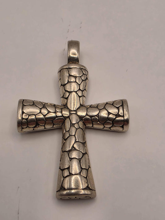 Sterling Silver Textured Cross Pendant | Reptile Scale Statement Design