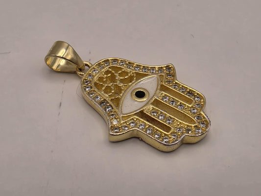 Gold Plated Sterling Silver Hamsa Pendant | Evil Eye CZ Protection Charm