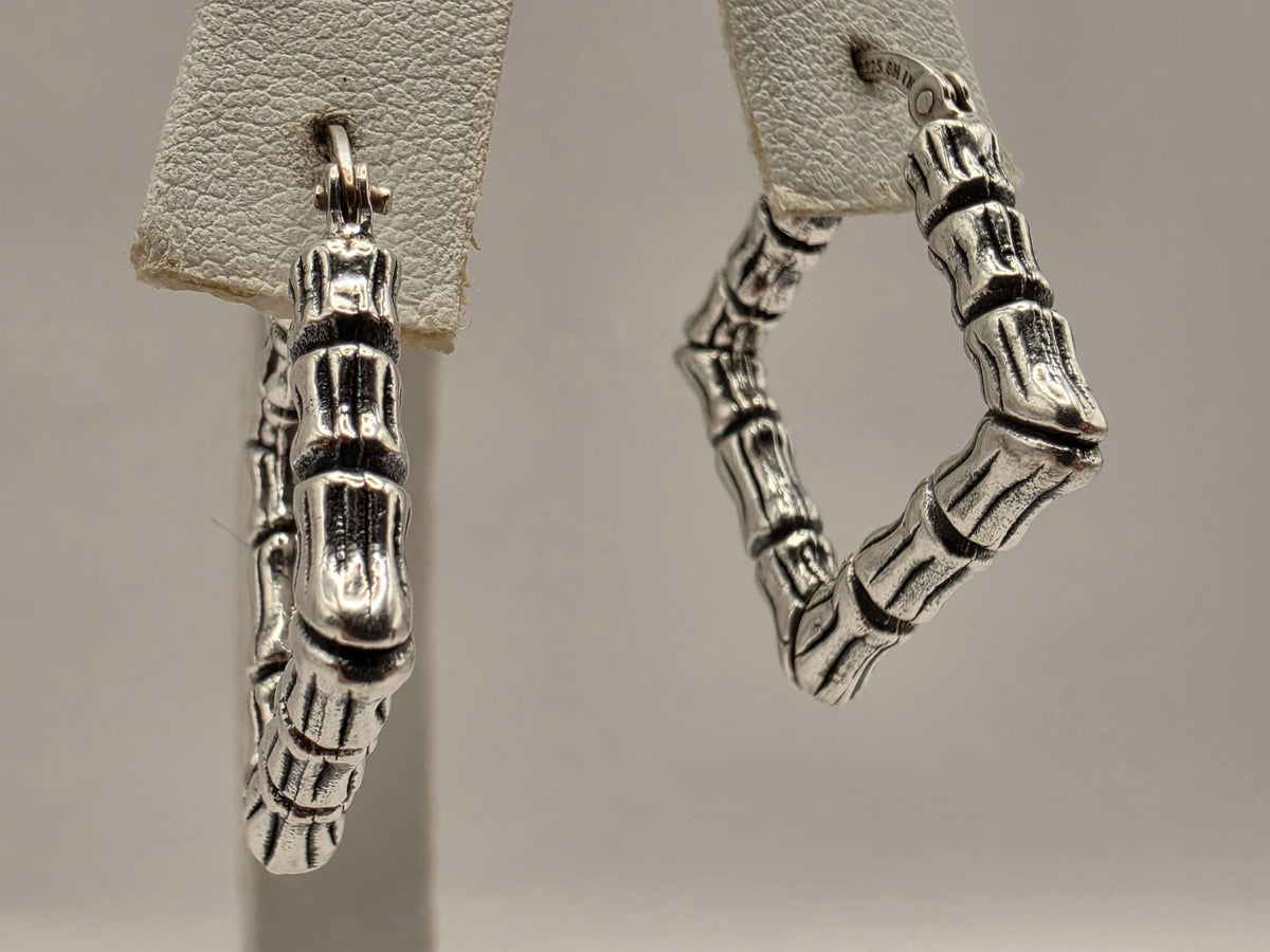 Sterling Silver Square Bamboo Hoop Earrings | Textured Geometric Hoops
