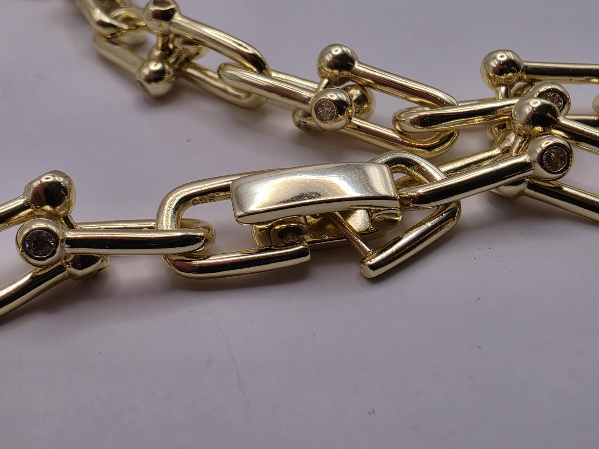 Gold Plated Sterling Silver CZ Ball Link Paperclip Necklace, 18 Inch, 6.3mm