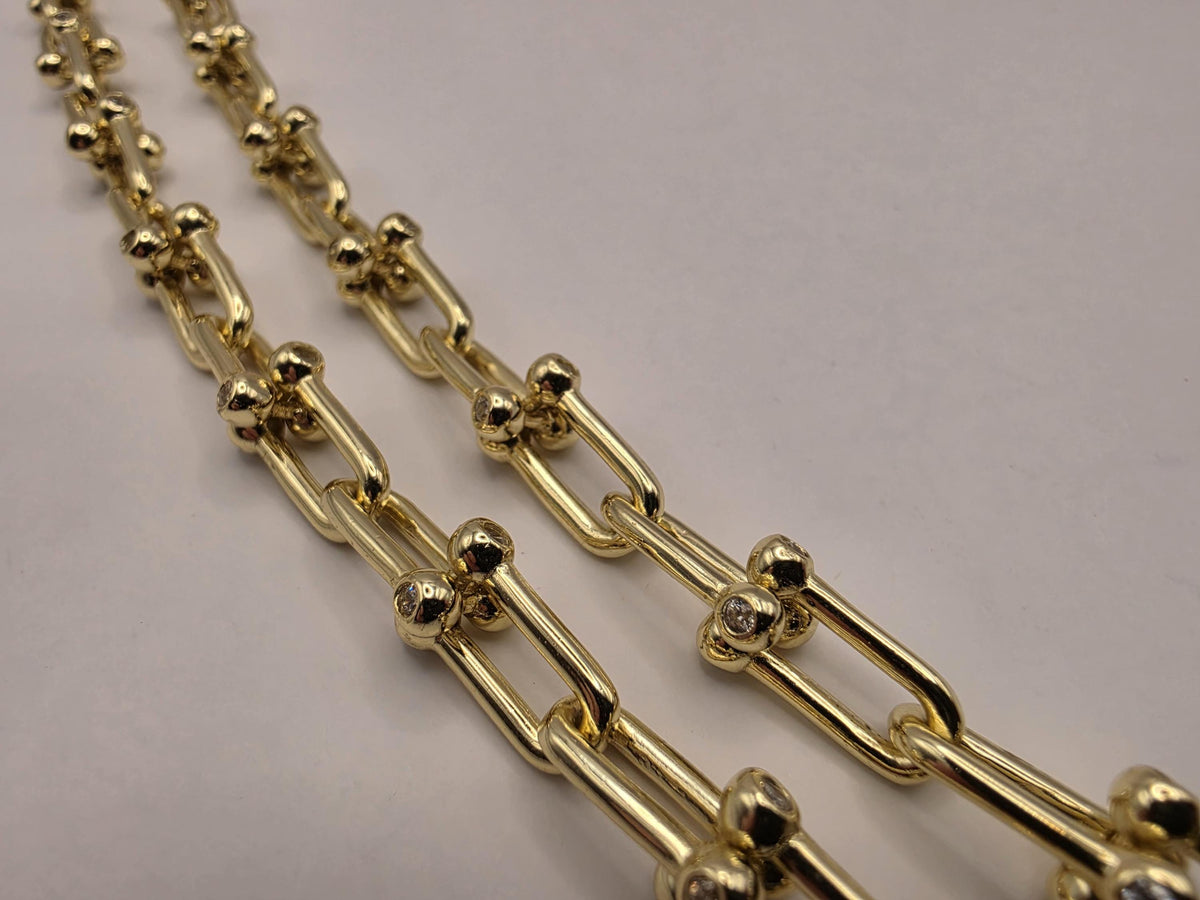Gold Plated Sterling Silver CZ Ball Link Paperclip Necklace, 18 Inch, 6.3mm