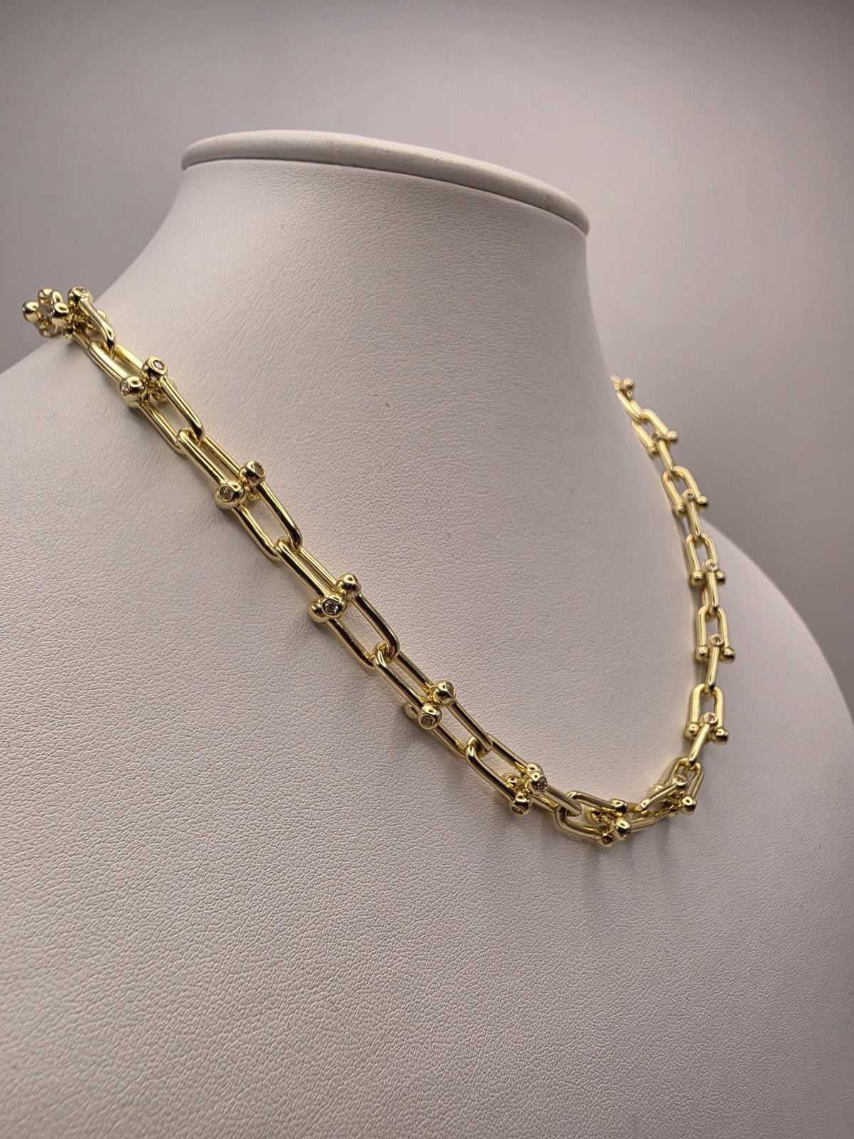 Gold Plated Sterling Silver CZ Ball Link Paperclip Necklace, 18 Inch, 6.3mm
