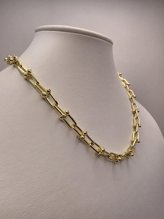 Gold Plated Sterling Silver CZ Ball Link Paperclip Necklace, 18 Inch, 6.3mm