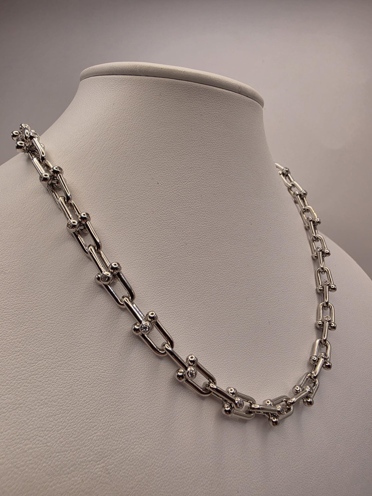 Sterling Silver CZ Ball Link Paperclip Necklace, 18 Inch, 6.8mm, 54.3g