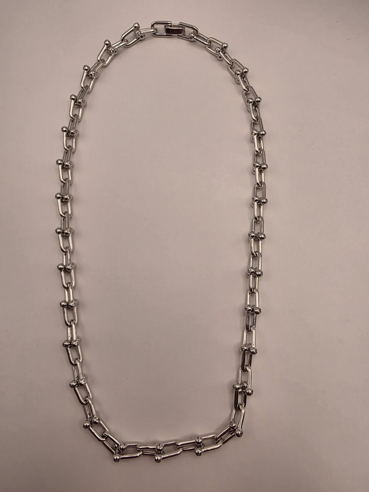 Sterling Silver CZ Ball Link Paperclip Necklace, 20 Inch, 6.5mm, 60.2g