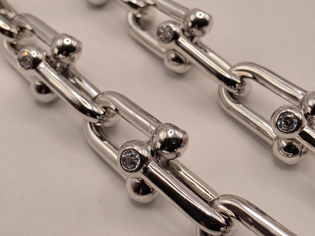Sterling Silver CZ Ball Link Paperclip Necklace, 20 Inch, 6.5mm, 60.2g