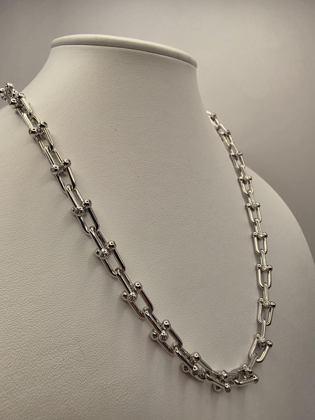 Sterling Silver CZ Ball Link Paperclip Necklace, 20 Inch, 6.5mm, 60.2g