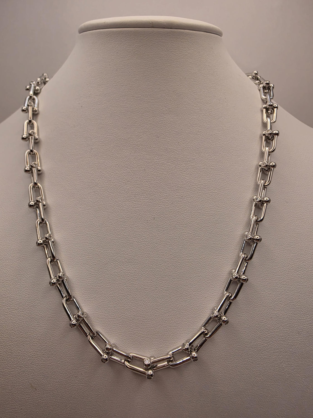Sterling Silver CZ Ball Link Paperclip Necklace, 20 Inch, 6.5mm, 60.2g