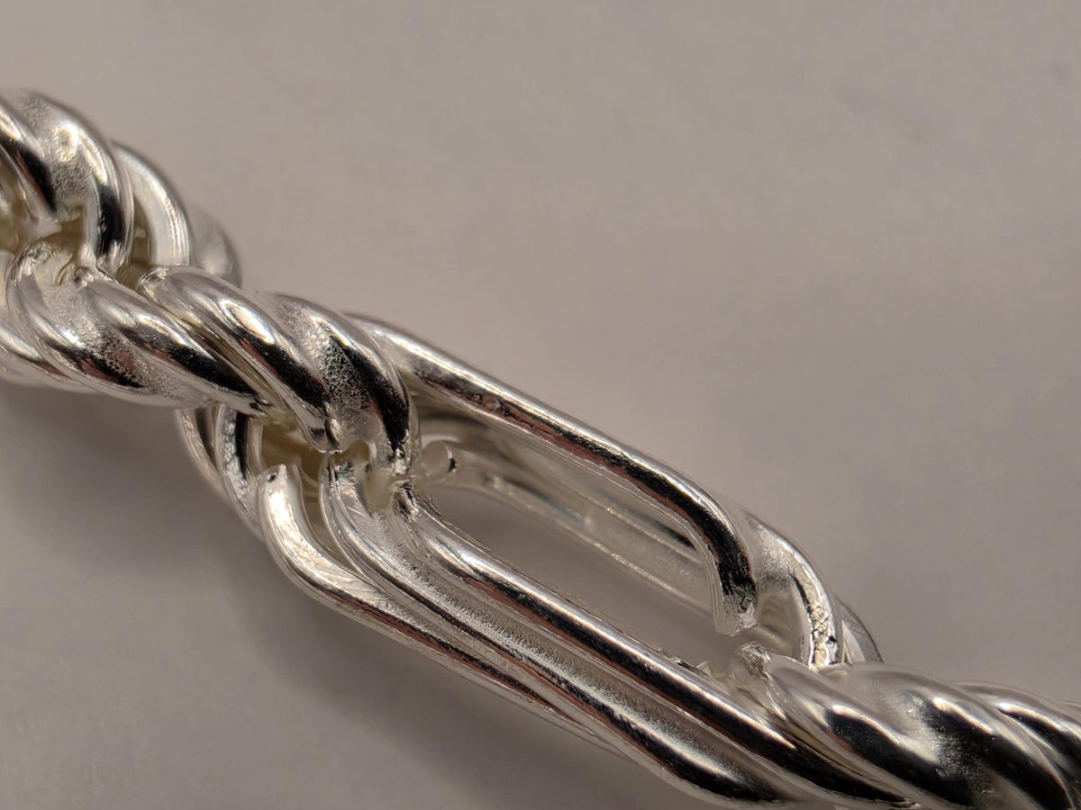 Sterling Silver Rope and Bar Link Necklace, 22 Inch, 5mm Mixed Link Chain