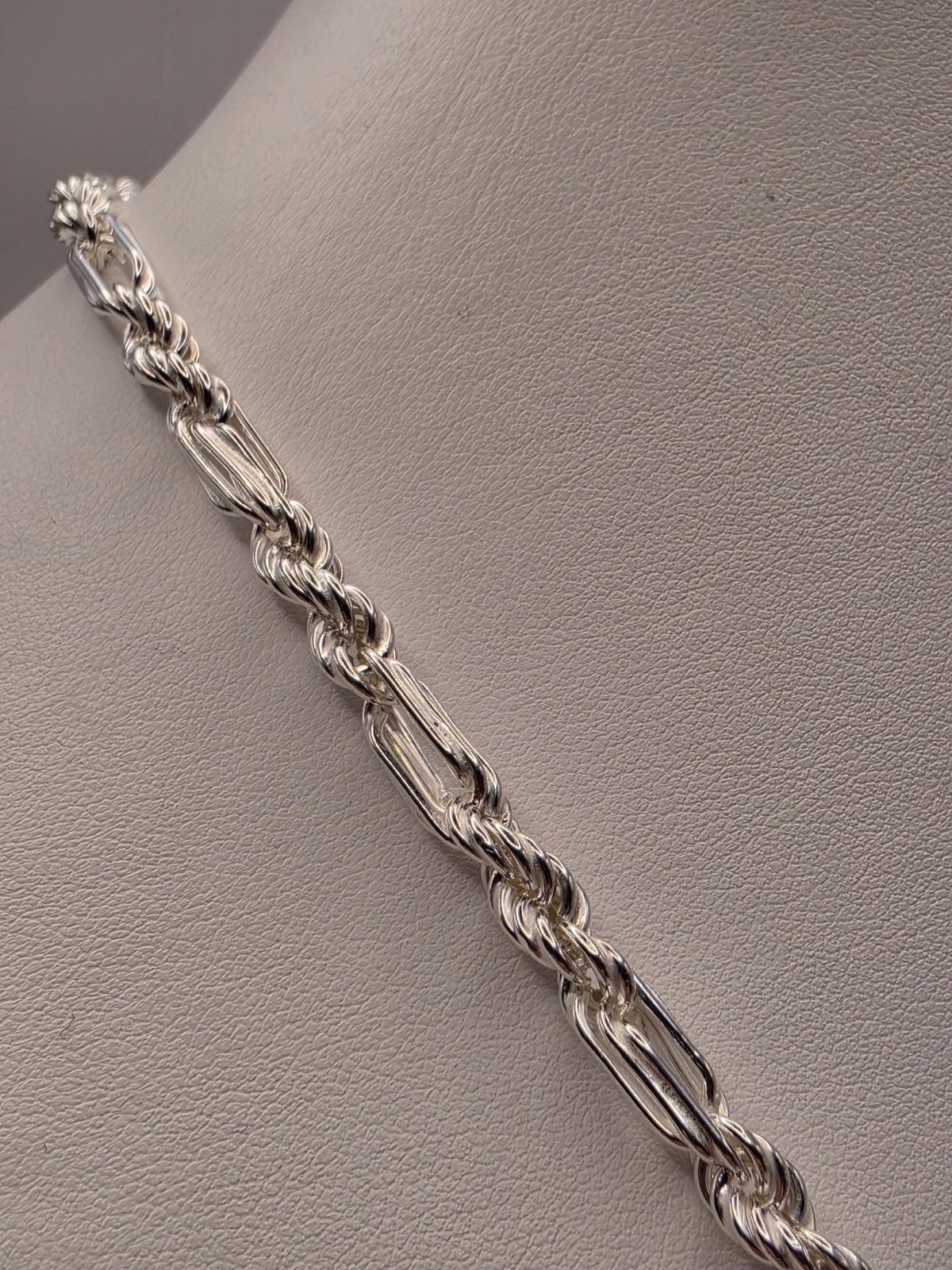 Sterling Silver Rope and Bar Link Necklace, 22 Inch, 5mm Mixed Link Chain
