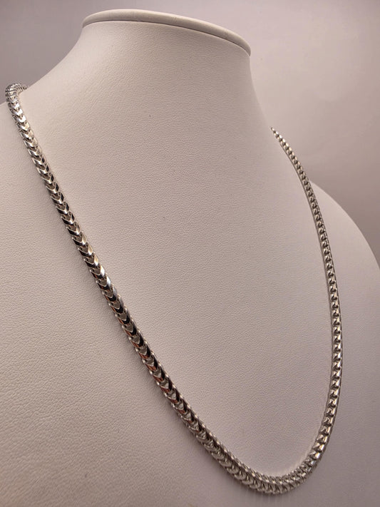Sterling Silver Franco Chain Necklace, 22 Inch, 4mm, 38.4g
