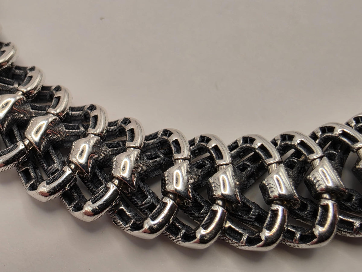 Sterling Silver Chevron Chain Bracelet, 8.5 Inch, 9mm, Black CZ Clasp