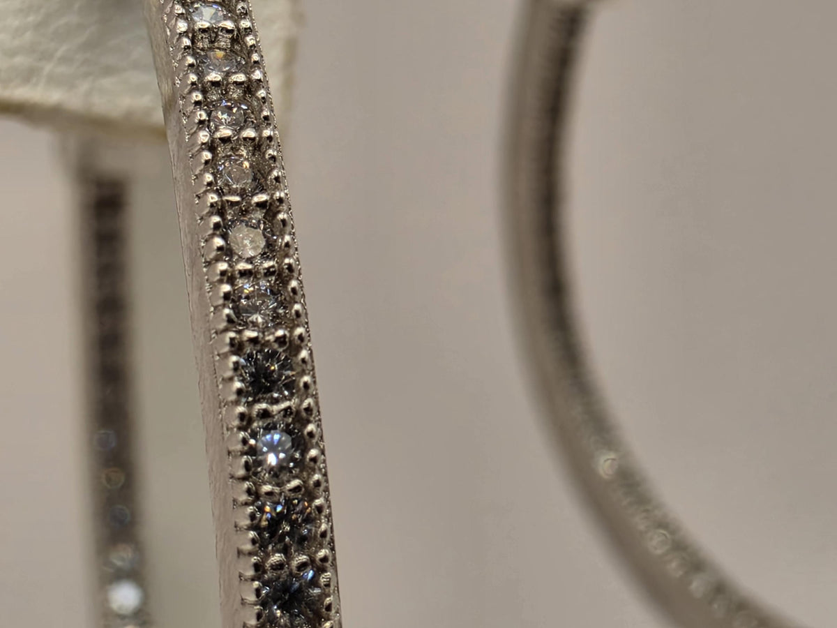 Sterling Silver CZ Hoop Earrings, 1.25 Inch, 8.7g Pair