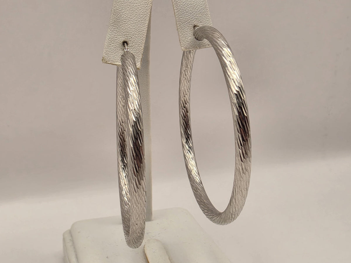 Sterling Silver Etched Twist Hoop Earrings, 2 Inch, 12.6g Pair
