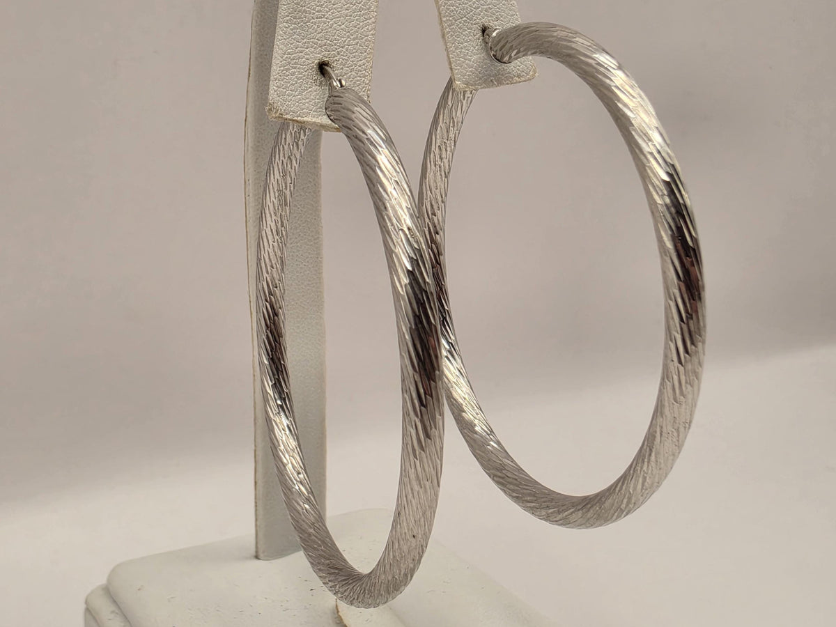 Sterling Silver Etched Twist Hoop Earrings, 2 Inch, 12.6g Pair