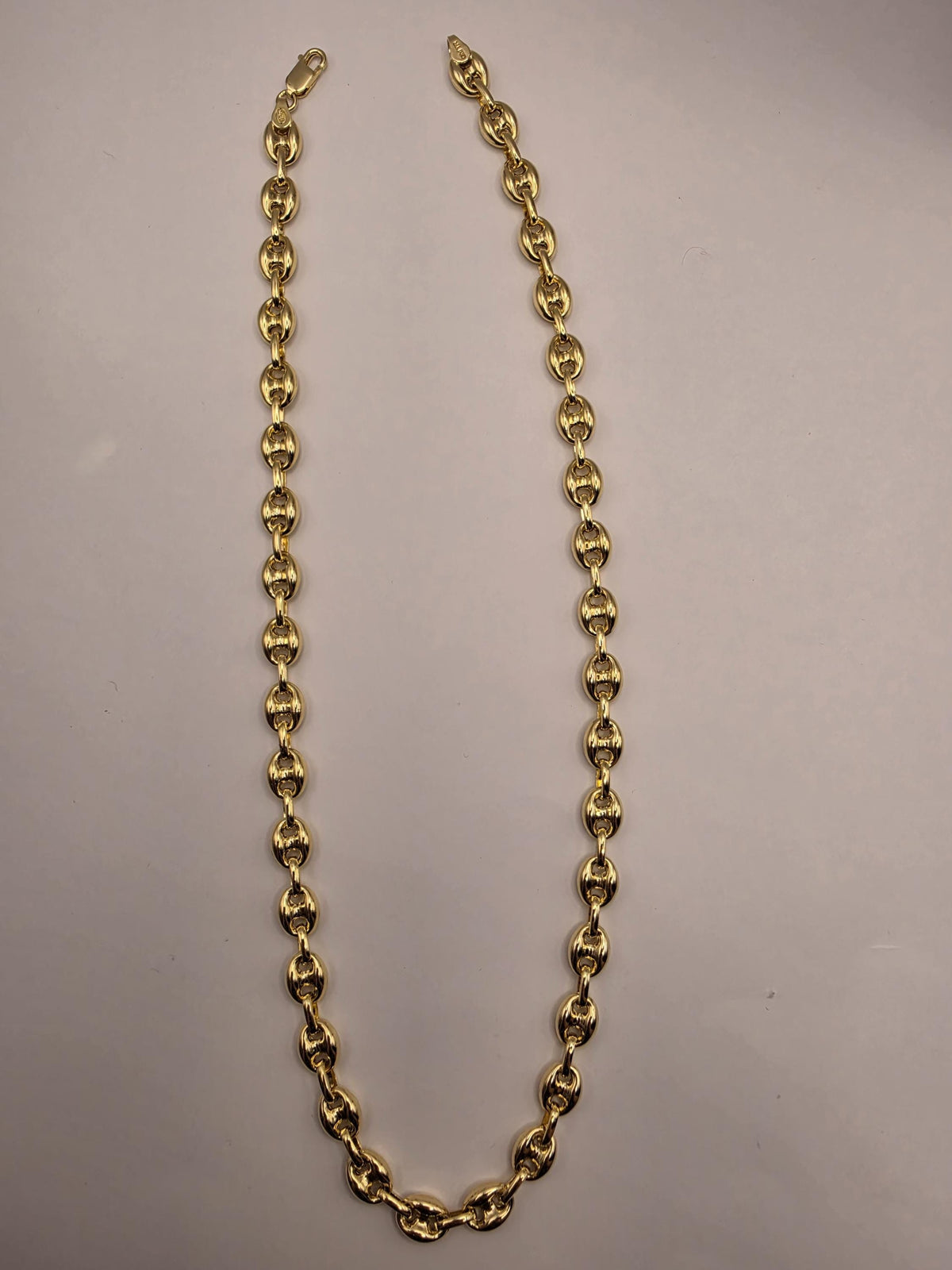 Gold Plated Sterling Silver Puff Mariner Necklace | 22 Inch Coffee Bean Chain
