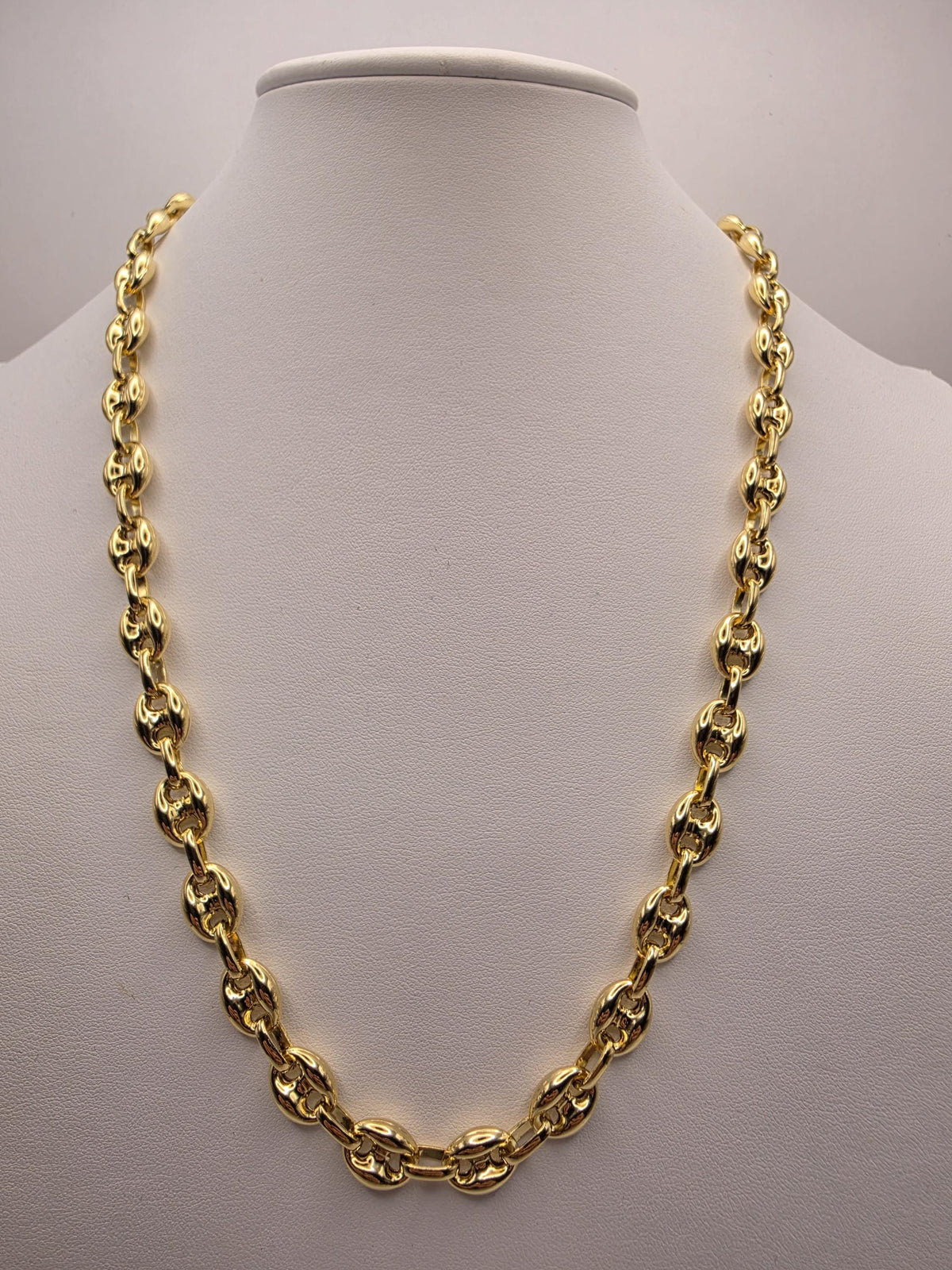Gold Plated Sterling Silver Puff Mariner Necklace | 22 Inch Coffee Bean Chain
