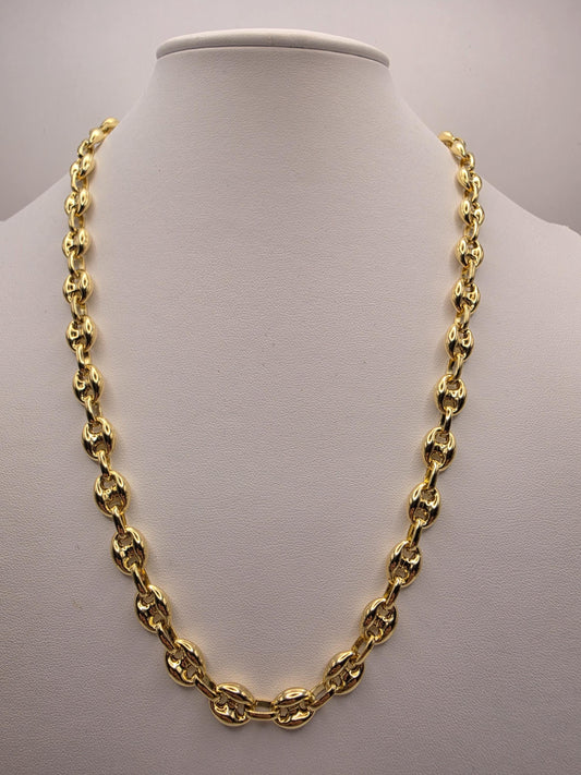 Gold Plated Sterling Silver Puff Mariner Necklace | 22 Inch Coffee Bean Chain