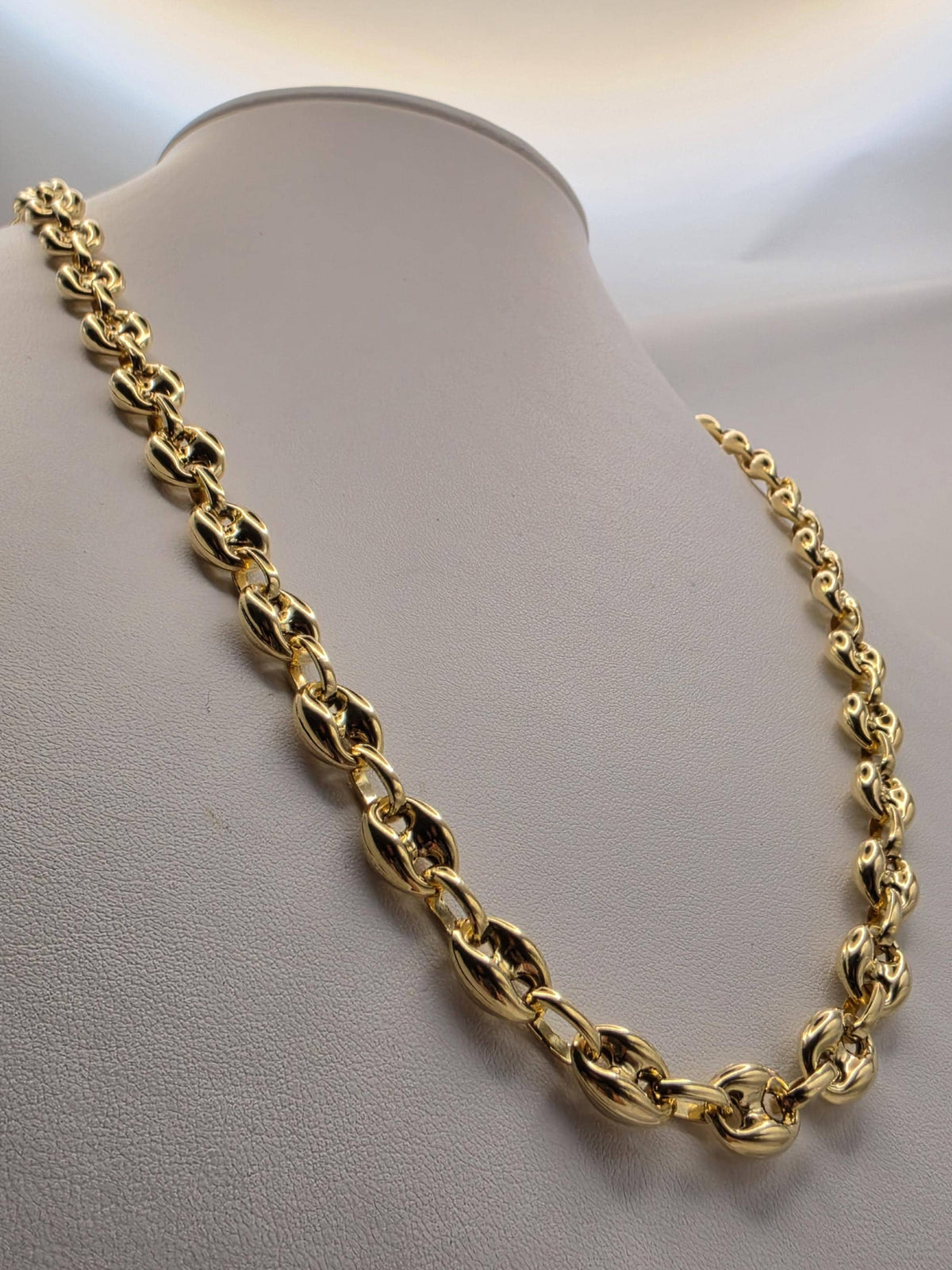 Gold Plated Sterling Silver Puff Mariner Necklace | 22 Inch Coffee Bean Chain